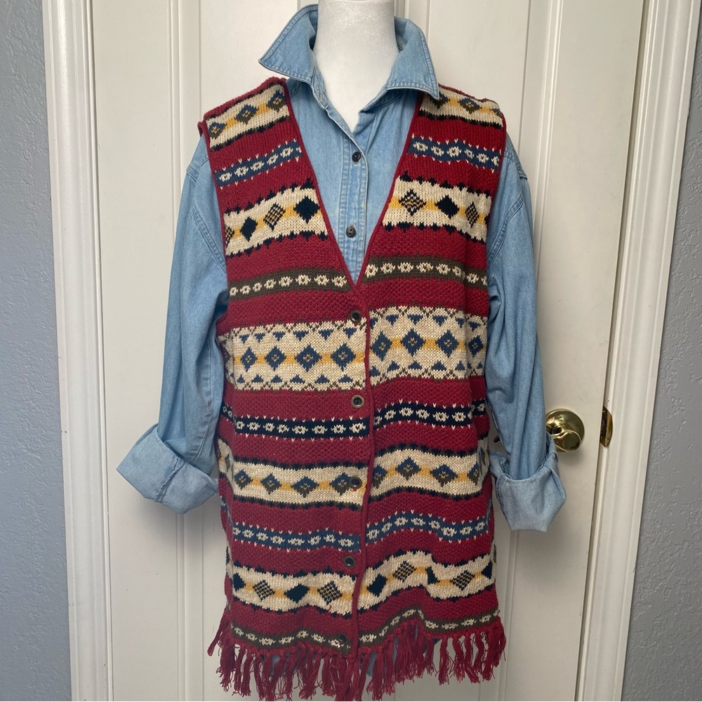 Vintage Innovation Sport fair isle fringe sweater vest western academia M